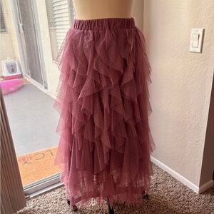 Altar’D State Ruffled Tulle Maxi Skirt in Dusty Rose